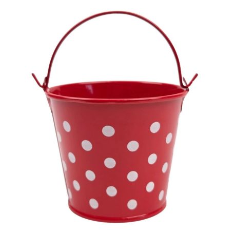 Kicsi pöttyös bádog vödör - Piros - 8x8 cm+fül