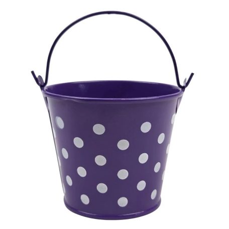 Kicsi pöttyös bádog vödör - Lila - 8x8 cm+fül 
