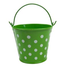 Kicsi pöttyös bádog vödör - Zöld - 8x8 cm+fül