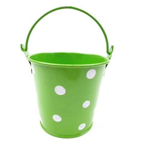 Kicsi pöttyös bádog vödör - Zöld - 8x8 cm+fül