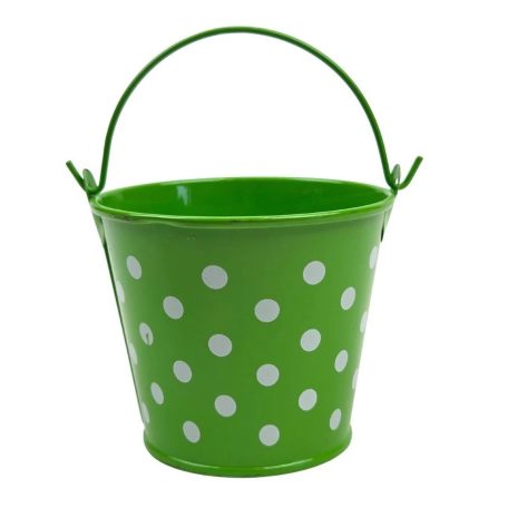 Kicsi pöttyös bádog vödör - Zöld - 8x8 cm+fül