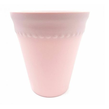 Pasztel műanyag kaspó pöttyös peremű - Rózsaszín - 12x12x14 cm