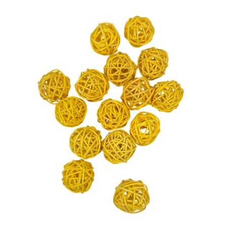 Rattan golyó - Sárga - 3 cm - 15 db/csomag 