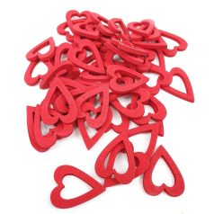 Fa dekor lyukas szív - Piros - 3x2 cm - 50 db/csomag 
