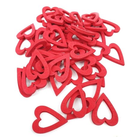 Fa dekor lyukas szív - Piros - 3x2 cm - 50 db/csomag 