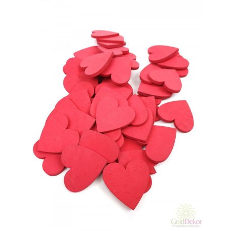 Fa dekor teli szív - Piros - 45 db/csomag