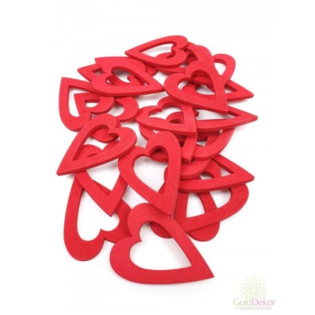 Fa dekor lyukas szív nagy - Piros - - 5x4 cm - 24 db/csomag