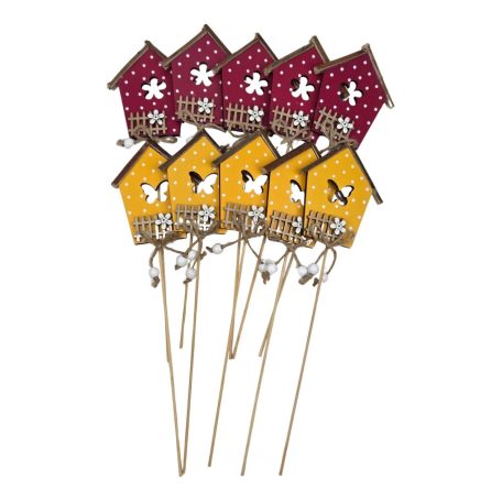 Pöttyös házikó betűző - Sárga-Pink - 9,6x8,1 cm házikók+ betűző - 10 db/csomag