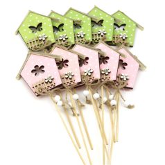   Pöttyös házikó betűző - Rózsaszín-Zöld - 9,6x8,1 cm házikók+ betűző - 10 db/csomag