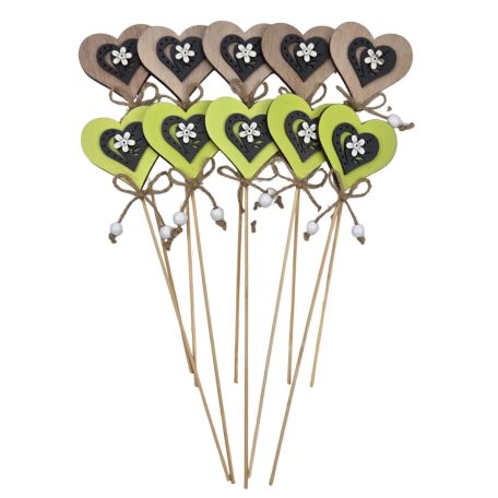 Zöld-Natúr fa betűző - Szív - 6x6 cm szív+betűző - 10 db/csomag