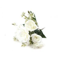 Nyílt rózsa csokor zöld kiegészítővel - Fehér