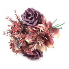 Vegyes őszi dekor csokor - Barna-lila - 28 cm