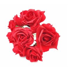  Drótos polyfoam rózsa 1 - Piros - 8 fej/csokor
