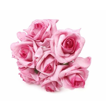 Drótos polyfoam rózsa 1 - Cirmos rózsaszín - 8 fejes  
