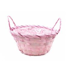    Színes bambusz kosár nagy kerek - Rózsaszín - 25,5x25,5x10,5 cm 