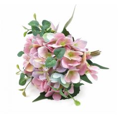 Apró leveles dekor hortenzia csokor - Rózsaszín - 31 cm