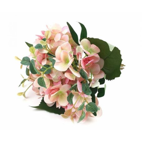  Apró leveles dekor hortenzia csokor - Barack - 31 cm
