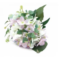    Apró leveles dekor hortenzia csokor - Világos lila mentával - 31 cm 
