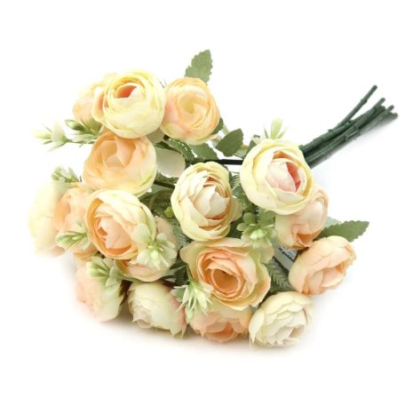 Hamvaslevelű dekor boglárka csokor - Krém-barack - 32 cm 