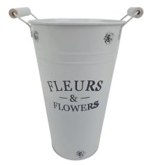 Magas bádog virágtartó - Fehér - 15x15x25 cm