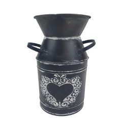 Fekete indás szívmintás bádog kanna - 10x10x20 cm 