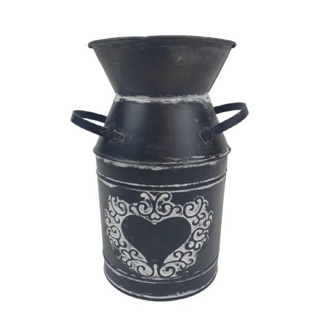Fekete indás szívmintás bádog kanna - 10x10x20 cm 