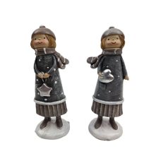   Szürke pöttyös ruhás téli figura ezüst dísszel - 14 cm