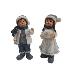 Kék sálas téli figura hógolyóval - 2 féle -14,5 cm