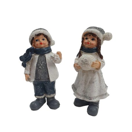 Kék sálas téli figura hógolyóval - 2 féle -14,5 cm