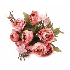   9 fejes antik leveles boglárka csokor - Fáradt rózsaszín - 36 cm