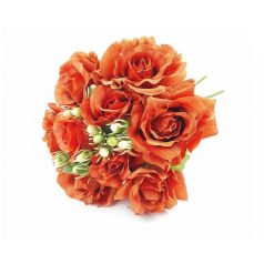  Fodros szirmú dekor rózsa csokor - Narancs - 24 cm 