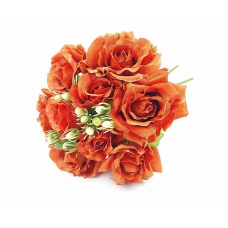  Fodros szirmú dekor rózsa csokor - Narancs - 24 cm 