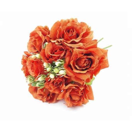  Fodros szirmú dekor rózsa csokor - Narancs - 24 cm 