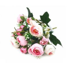   Kicsi boglárka csokor fehér bogyóval - Rózsaszín - 28 cm