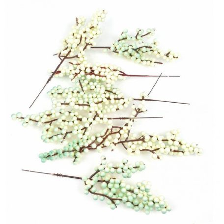 Pálcás fürt bogyó - Menta-Tört fehér - 22 cm ág - 8 db/csomag 