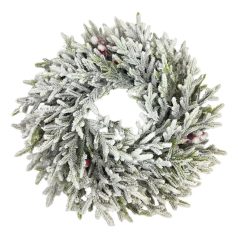 Apró levelű műfenyő koszorú bogyóval - Havas - 35 cm 