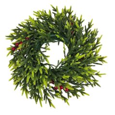   Apró levelű műfenyő koszorú bogyóval - Natúr - 35 cm  