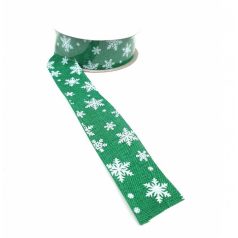 Hópehely mintás juta szalag - Zöld - 2,5 cm*x9,1 méter