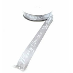   Szatén szalag - Merry Christmas - Ezüst - 1,5 cmx9,1 méter