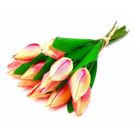 Dekor tulipán csokor*12 - Cirmos rózsaszín - 35 cm 
