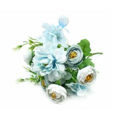  Vegyes virágú pasztel csokor - Világos kék - 30 cm