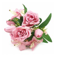  Liliom-rózsa vegyes csokor - rózsaszín - 35 cm