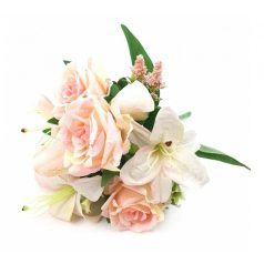  Liliom-rózsa vegyes csokor - cirmos - 35 cm