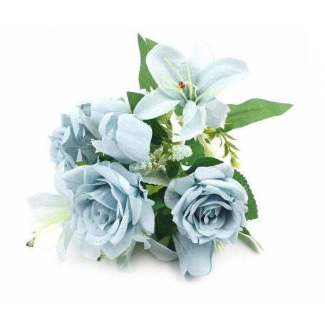  Liliom-rózsa vegyes csokor - kék - 35 cm   