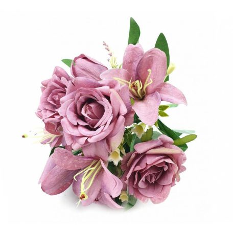  Liliom-rózsa vegyes csokor - mályva - 35 cm
