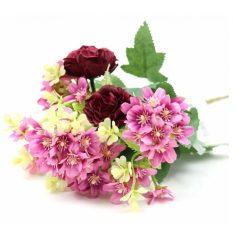 Vegyes virágú színes csokor - Pink-bordó - 36 cm