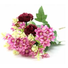  Vegyes virágú színes csokor - Pink-bordó - 36 cm