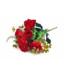  10 fejes vegyes rózsa csokor - Piros - 28 cm 