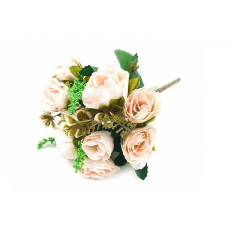  10 fejes vegyes rózsa csokor - Tört fehér - 28 cm