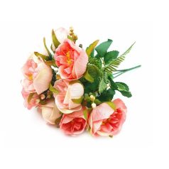  Rózsa csokor páfránnyal - Rózsaszín - 33 cm 